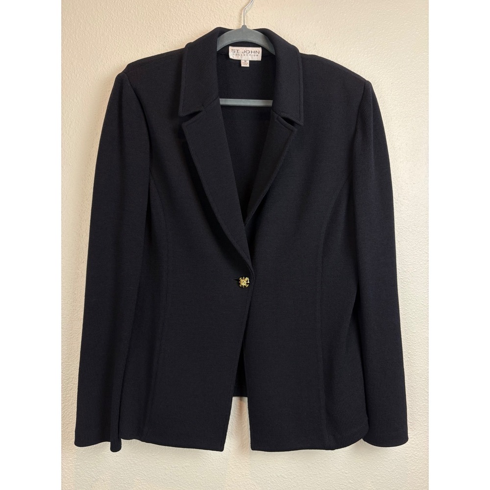 St John Collection Blazer Jacket Black Santana Knit Single Button Dark Academia
